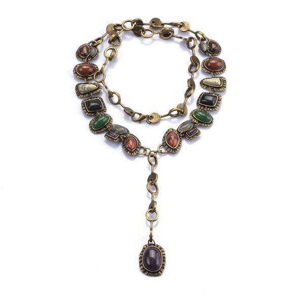 Boho Layered Turquoise Pendant Collar Necklace for Women Natural Colorful Stone - Picture 1 of 5